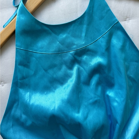 STAUD Small Sidney Satin Blue Maxi Dress Halter Open Back - Picture 7 of 12